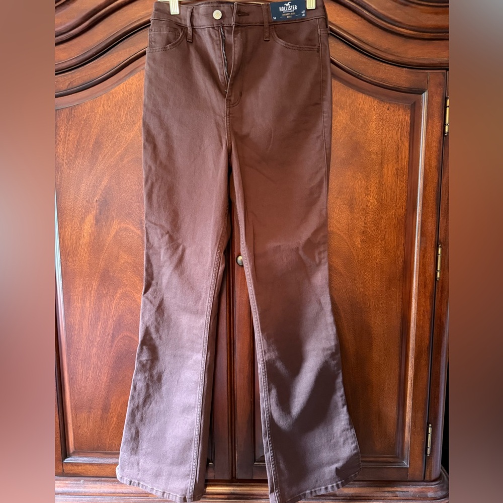 Hollister High-Rise Boot Pants with Slit in Brown
